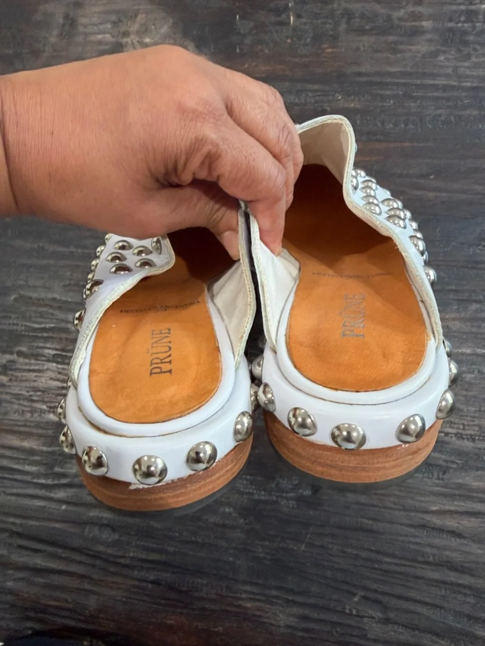 PRÜNE White Studded Slip-On Mules size 39 - Picture 9 of 16